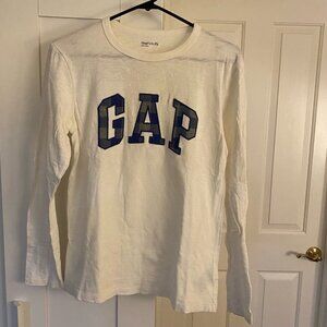 Gap Kids Blue Graphic Logo Long-Sleeve White T-Shirt Like Brand new